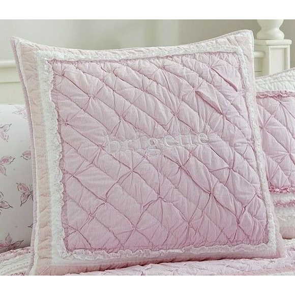 Pottery Barn Kids Brigette Ruffle Quilted Shams Pair‎ 2 European Square 26" NEW - Picture 2 of 12
